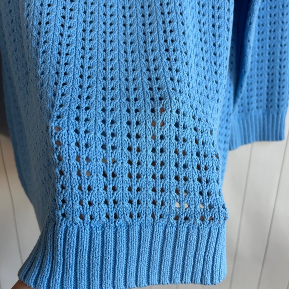 Talbots plus size 3X open knit raglan sweater pullover blue 100% cotton NEW - Picture 10 of 12